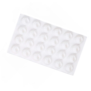 Macro shot of a 20-cavity white silicone cloud-shaped mold for jelly mousse and baking