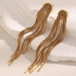 Orecchini Lunghi A Nappina Per Donna Acciaio Inossidabile Placcato Oro 18K Elegante Gioielli Con Catena Pendente
