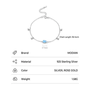 Bracelet minimaliste en argent S925 avec opale bleue en forme de poire et zircones