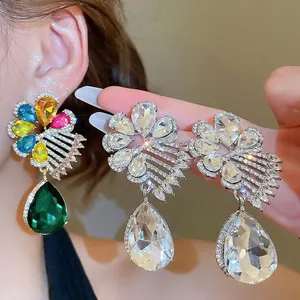 Luxuriöse Legierung Straß Hängeohrringe Mit 925 Sterling Silber Ohrstecker Bunte Florale Wassertropfen Form