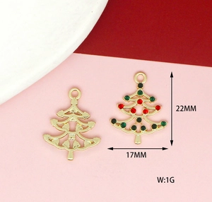 Detailed view of Christmas tree pendants with dimensions 22x17mm for DIY jewelry making