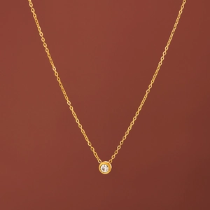 Minimalist Single Round Bezel Zircon Pendant Necklace Titanium Steel 18K Gold Plated Clavicle Chain Jewelry For Women Elegant