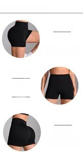 Detailed views of seamless ribbed high-waisted yoga shorts in breathable black fabric
