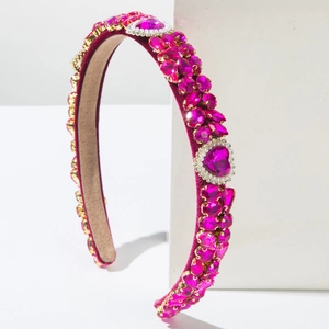 Barokke fluwelen hoofdband met fuchsia kristallen en parels voor Valentijn
