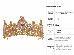 Baroque crystal bridal tiara crown, alloy with pink rhinestones for wedding hair accessories.