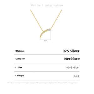 Detailed size specifications for a S925 silver necklace with sparkling crescent pendant