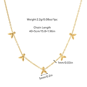 Gold leaf pendant necklace in titanium steel with 40cm chain and adjustable length