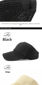 Detail of adjustable sponge strap and knit texture on open top sun visors