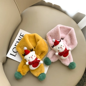 Écharpes en peluche pour enfants avec ours de dessin animé et pompons verts en rose et jaune