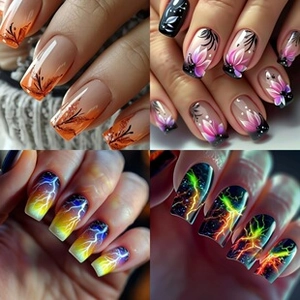Close-up of short gradient press-on nails featuring various minimalist solid colors