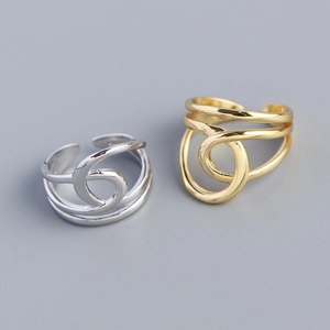 925 Sterling Silver Rings For Women Layered Intertwined Wire Wrapping Open Adjustable Geometric Minimalist Fashion Jewelry