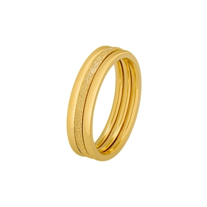 Minimalist gold multi-layer titanium steel ring set with frosted and polished finishes