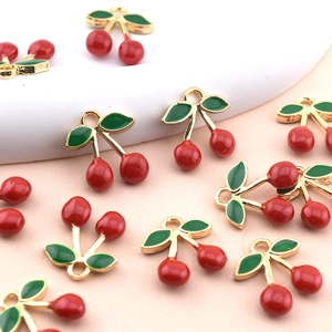 Jolis Pendentifs Cerise en Alliage DIY Émail Charms Nourriture pour Collier Boucles d'Oreilles Accessoires Cheveux Bijoux