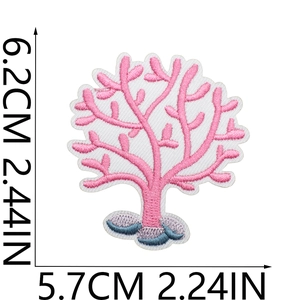 Pink coral embroidery patch with size measurements 6.2x5.7cm on white background
