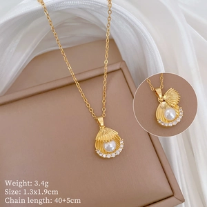 Détails du collier pendentif coquillage avec perle et dimensions précises