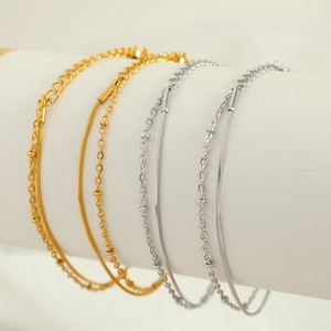 French style double-layer snake and bead chain bracelet set in gold and silver finish