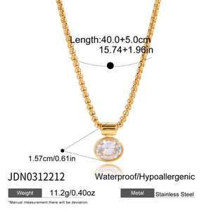 Detailed specs of 18K gold stainless steel box chain with white zircon pendant