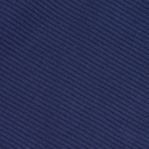 Close-up of dark blue ribbed knit fabric texture showing high-quality fiber detail