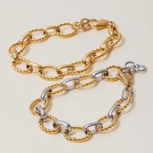 Minimalist gold plated stainless steel twisted chain bracelets with lobster clasp
