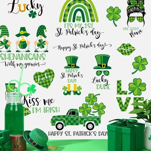 St. Patrick's Day wall stickers set with gnomes, shamrocks and green trucks for festive decor