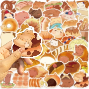 50 pieces of cute cartoon cat bread stickers for decorating laptops and luggage cases