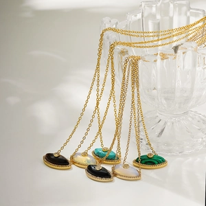 18K gold plated stainless steel Evil Eye necklaces with marquise natural gemstones