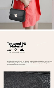 Detail of high-quality PU leather texture and breathable material on black crossbody bag