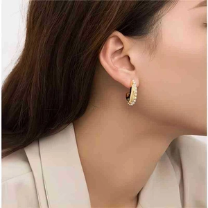 Vintage Hoop Earrings For Women Stainless Steel 18K Gold Plated With Imitation Artificial Pearls C-Shaped Simple Fashion Jewelry