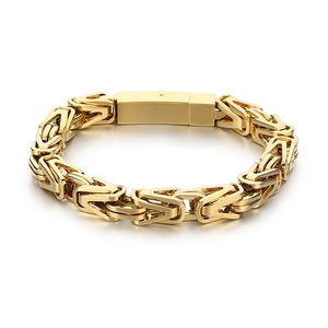 Gold Byzantine chain bracelet for men in stainless steel with a square clasp and polished finish