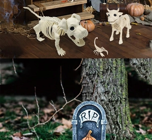 Macro display of realistic animal skeleton props for spooky Halloween party decorations