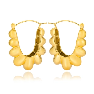 Minimalist gold stainless steel hoop earrings with French croissant style textured design