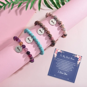 Ensemble de bracelets en perles de pierre naturelle avec pendentif gravé pour maman