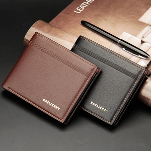 Baellerry men's litchi pattern leather short wallets in black and brown business style