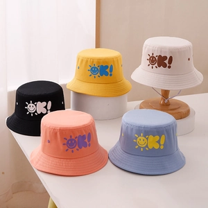 Cappelli da sole in cotone per bambini con stampa OK smile in cinque diversi colori
