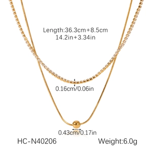 Detailed dimensions of 18K gold double layer necklace with snake chain and bead pendant