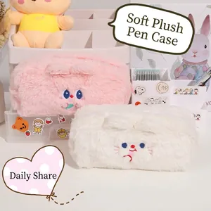 Cute cartoon embroidered plush pencil case with large capacity for students