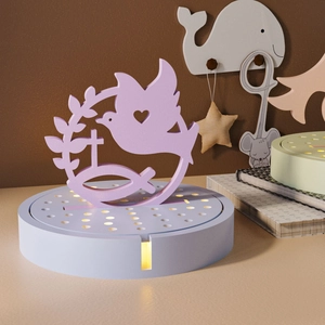 Veilleuse LED paix religieuse avec silhouette de croix et colombe sur socle lumineux