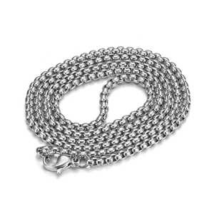Polished silver stainless steel square pearl link necklace with secure lobster clasp