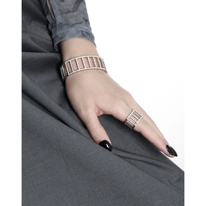 Elegant S925 sterling silver hollow ring and bracelet set with sparkling diamonds