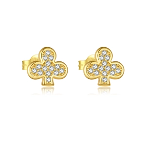 Elegant gold S925 sterling silver clover stud earrings featuring sparkling pave zircon stones