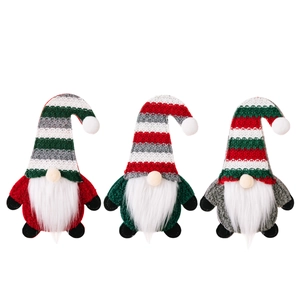 Three-piece Christmas gnome cutlery holder set with striped hats and white fur beards