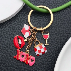 Enamel Zinc Alloy Keychain Red Lip Winged Heart Handbag Wine Glass XOXO LOVE Charms Bag Pendant Valentine Day Gift For Women