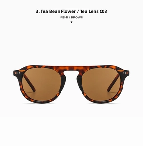 Detailed close-up of retro aviator sunglasses in demi pattern with brown polarized lenses