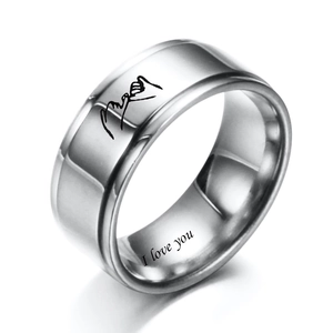 Silver stainless steel heart pinky swear promise ring with I Love You engraving