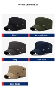Grid view showing five colors of cotton cadet caps with metal eagle badge detail
