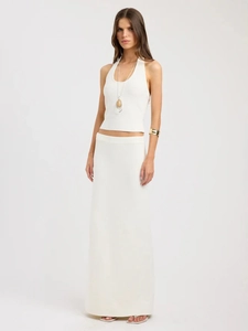 Elegant ivory two-piece knitted set with halter crop top and long skirt for women