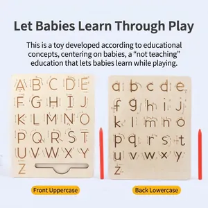 Wooden double-sided alphabet tracing board for children with writing pen included