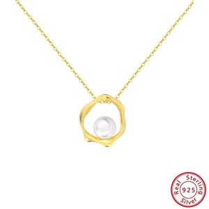 Elegant 925 sterling silver Mobius necklace with white freshwater pearl pendant