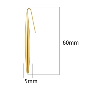 Technical dimensions of 60mm long gold teardrop earrings with a sleek minimalist design