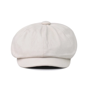 Classic cream cotton newsboy cap with vintage octagonal structure and top button